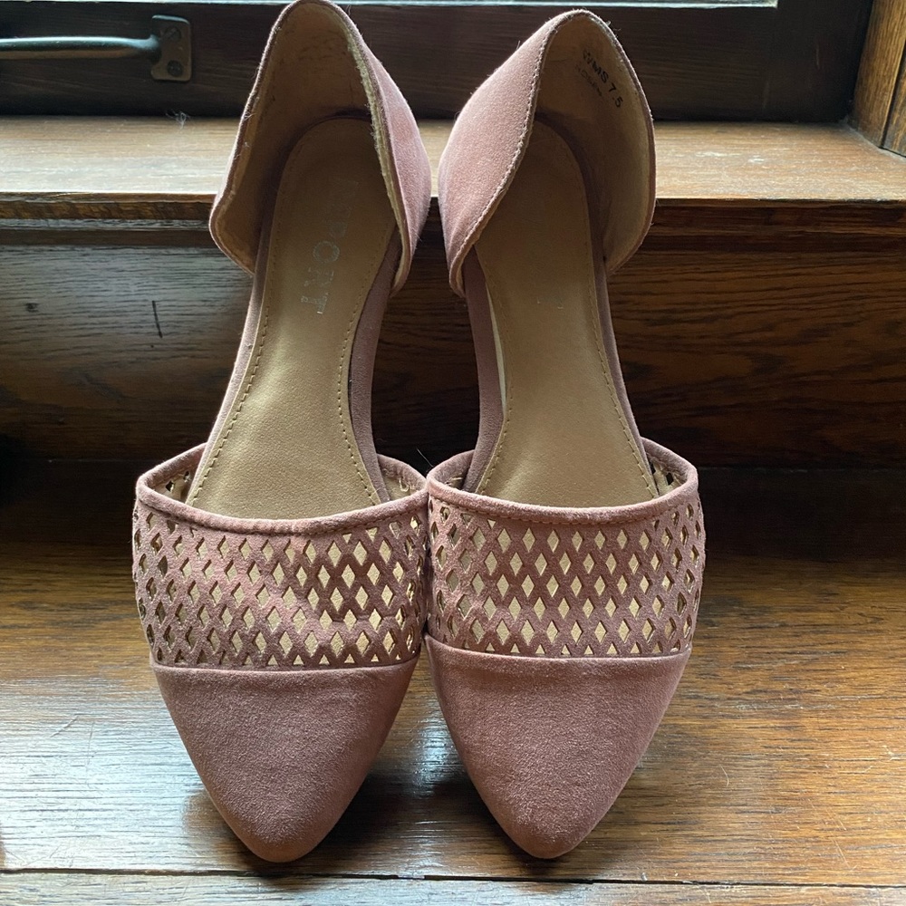 mauve flats with cut-out detailing